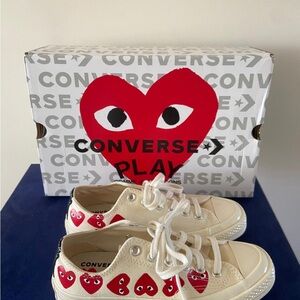 Converse Ivory/Red Comme Des Garçons PLAY Low Top Sneakers